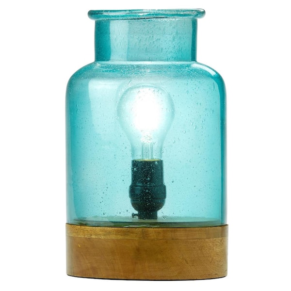 River of Goods Solomon 10 .5 in. Blue Seeded Glass Uplight Accent Table Lamp