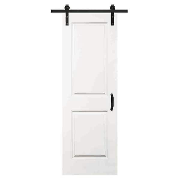 Steves & Sons 30 in. x 84 in. 2-Panel Square Top White Primed Classic Composite Solid Core Sliding Barn Door Hardware Kit