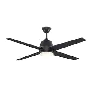 Cappleman 52 in. Indoor Black Integrated LED Modern Ceiling Fan with Light, Wall Control Switch, and 4 Blades