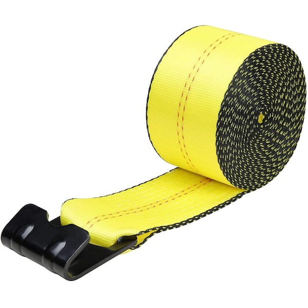 Winch Straps, 4 in. x 30ft., 6000 lbs. Load Capacity, 18000 lbs. Break Strength, Truck Straps with Flat Hook, Tie Downs