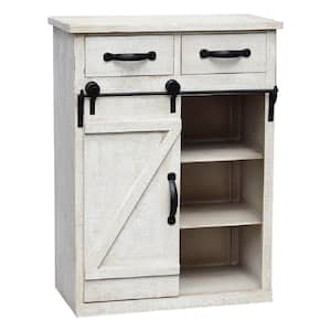 Distressed White Wood Storage Cabinet with 1 Sliding Barn Door