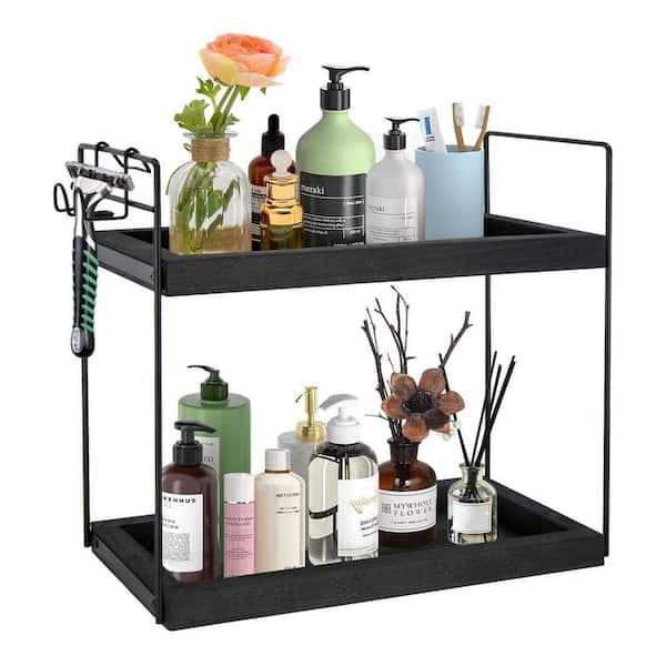 Adjustable 2-Tier Bathroom Countertop Organizer Wood Vanity