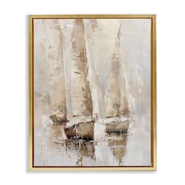 Rustic Gradient Sailboats by Nina Blue Gold Floater Frame Coastal Graphic Art Print 31 in. x 25 in.