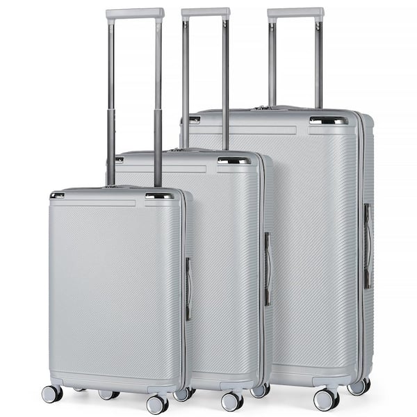 HIKOLAYAE Marathon Lakeside Nested Hardside Luggage Set in Shiny Silver, 3 Piece - TSA Compliant