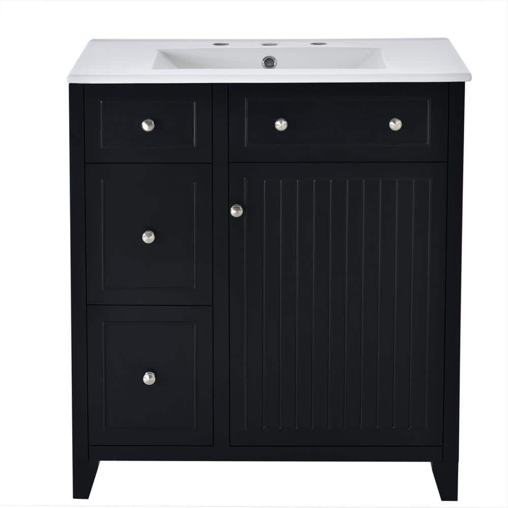 30 in. W Freestanding Bath Vanity in Black with White Ceramic Top price history on PriceWatchPro