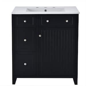 30 in. W Freestanding Bath Vanity in Black with White Ceramic Top