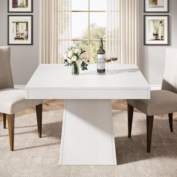 Delilah Modern White Wood 31.5 in. Pedestal Square Kitchen Dining Table Seats-4 Farmhouse