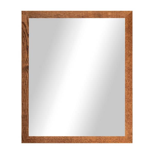 3 in Honey Frame (36 in. W x 33 in. H) Oak Hardwood Rectangle Wall Mirror