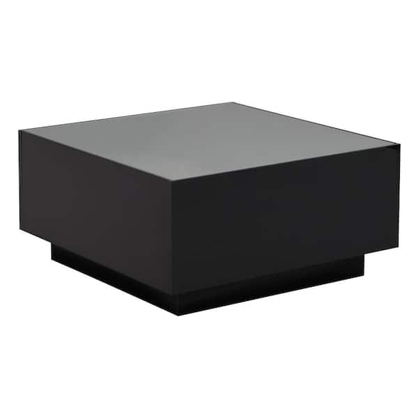Sudzendf 27.56 in. Black Square MDF Coffee Table with 16-Color LED Strip Lights
