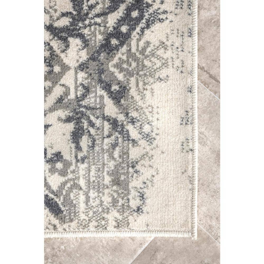 Gray Floral Synthetic 3x5 Non-slip Area Rug