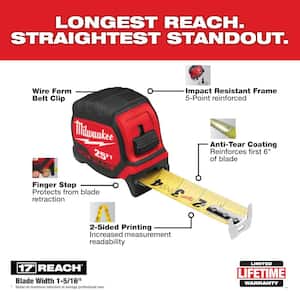 25 ft. x 1-5/16 in. Wide Blade Tape Measure with 17 ft. Reach