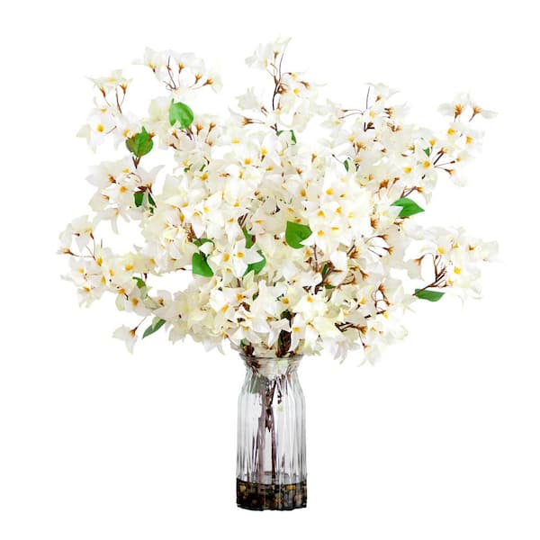Nearly Natural 31 in. Artificial Bougainvillea Arrangement in Vase