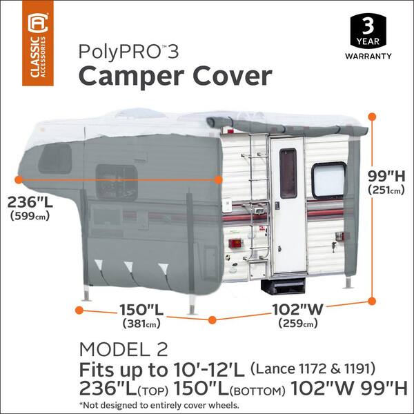 Gray and White Classic Accessories 80-037-153101-00 Deluxe Camper Cover Model 2 