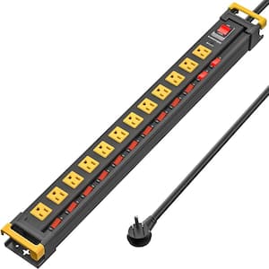 6 ft. Metal Heavy Duty Surge Protector Power Strip with 12-Outlets and 12-Individual Switches, Mountable, ETL Listed