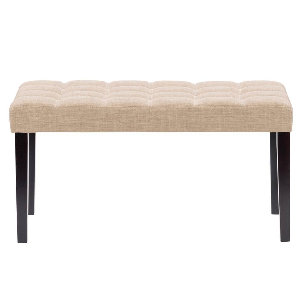 California Dark Beige Tufted Fabric Bedroom Bench with Wood Legs