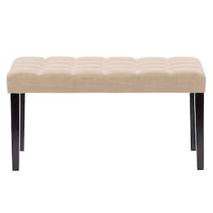 California Beige Fabric Tufted Bench 19 in. H x 35 in. W x 16 in. D