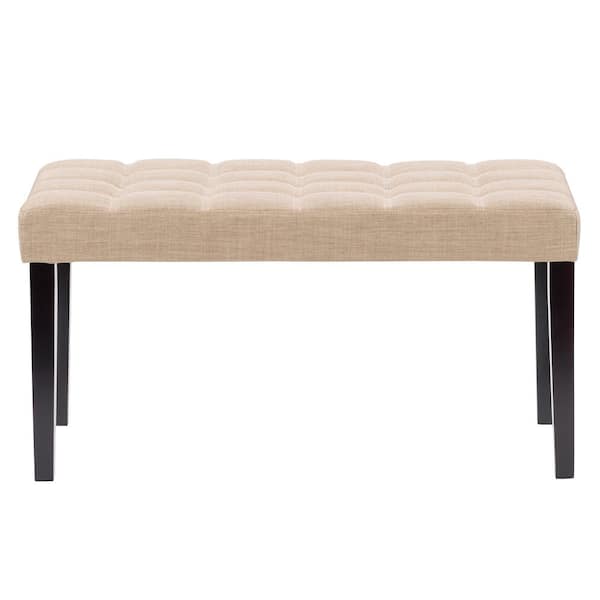 CorLiving California Beige Fabric Tufted Bench 19 in. H x 35 in. W x 16 in. D