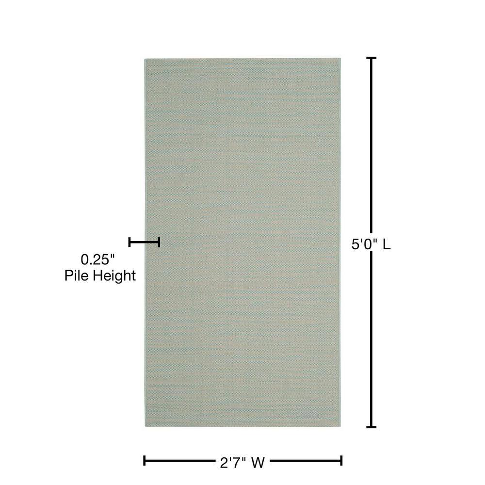 Aqua and Cream Rectangular Synthetic Outdoor Rug