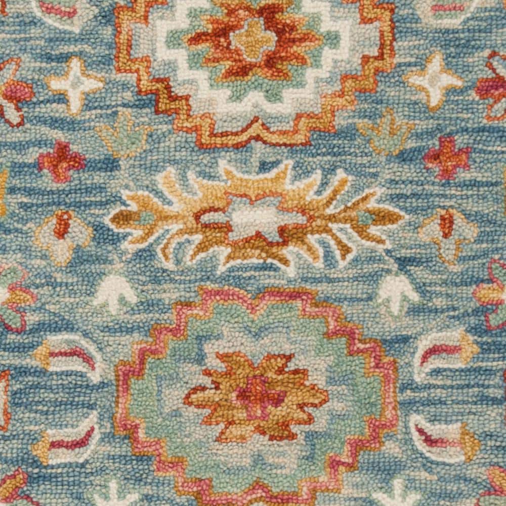 Bohemian Chic Handmade Blue Floral Wool Area Rug 9' x 12'