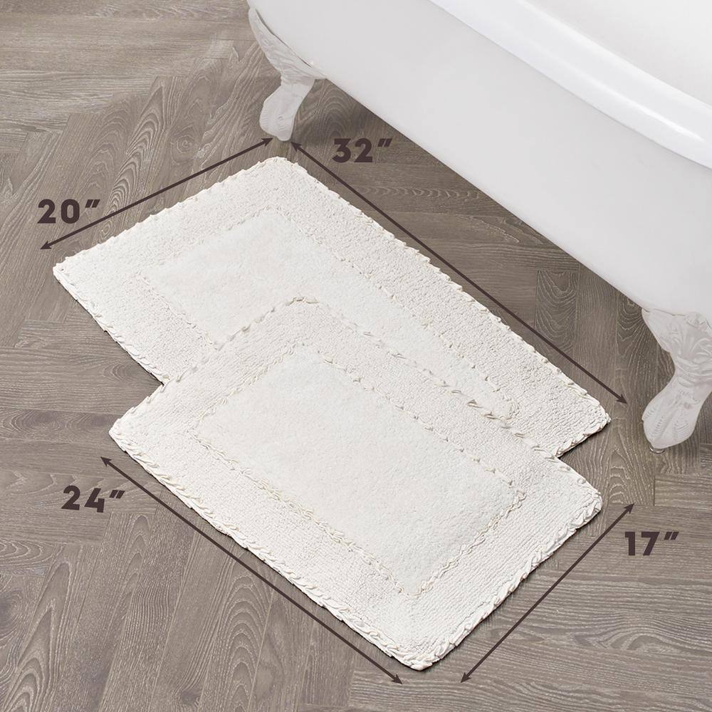 Ivory Cotton Ruffle Border 2-Piece Bath Rug Set