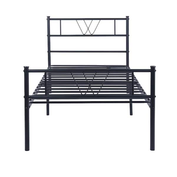 Unbranded Black Metal Frame Twin Size Platform Bed with Headboard and Footboard