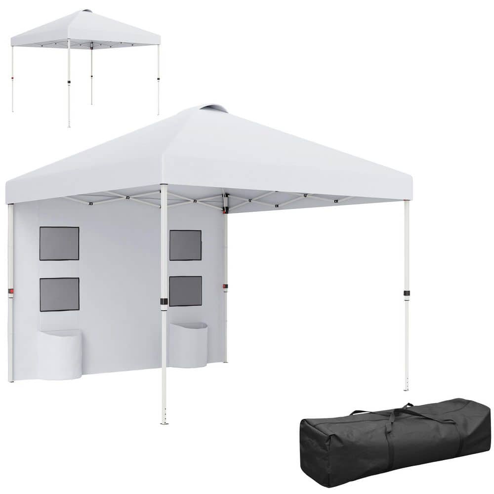 10 ft. x 10 ft. White Pop Up Canopy Tent with Sidewall, Instant Sun Shelter