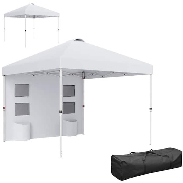 Outsunny 10 ft. x 10 ft. White Pop Up Canopy Tent with Sidewall, Instant Sun Shelter with Storage Pockets