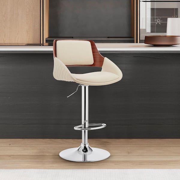 HomeRoots Cream Faux Leather Adjustable Chrome Swivel Bar Stool