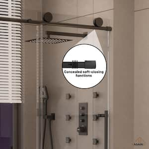 48 in. W x 76 in. H Sliding Frameless Shower Door in Matte Black Finish with Soft-closing and Tempered Clear Glass