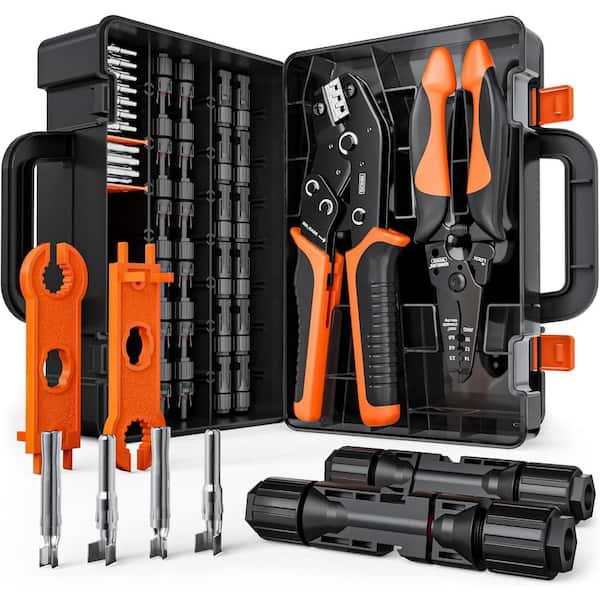 Solar Connector Crimping Tool Kit 14-10 AWG with 12 Pairs Connectors Wrench Stripper Crimper in Portable Box IP67