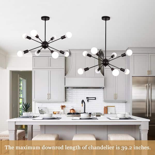 ZJVAIVE 8-Light Matte Black Modern Sputnik Chandelier for Living