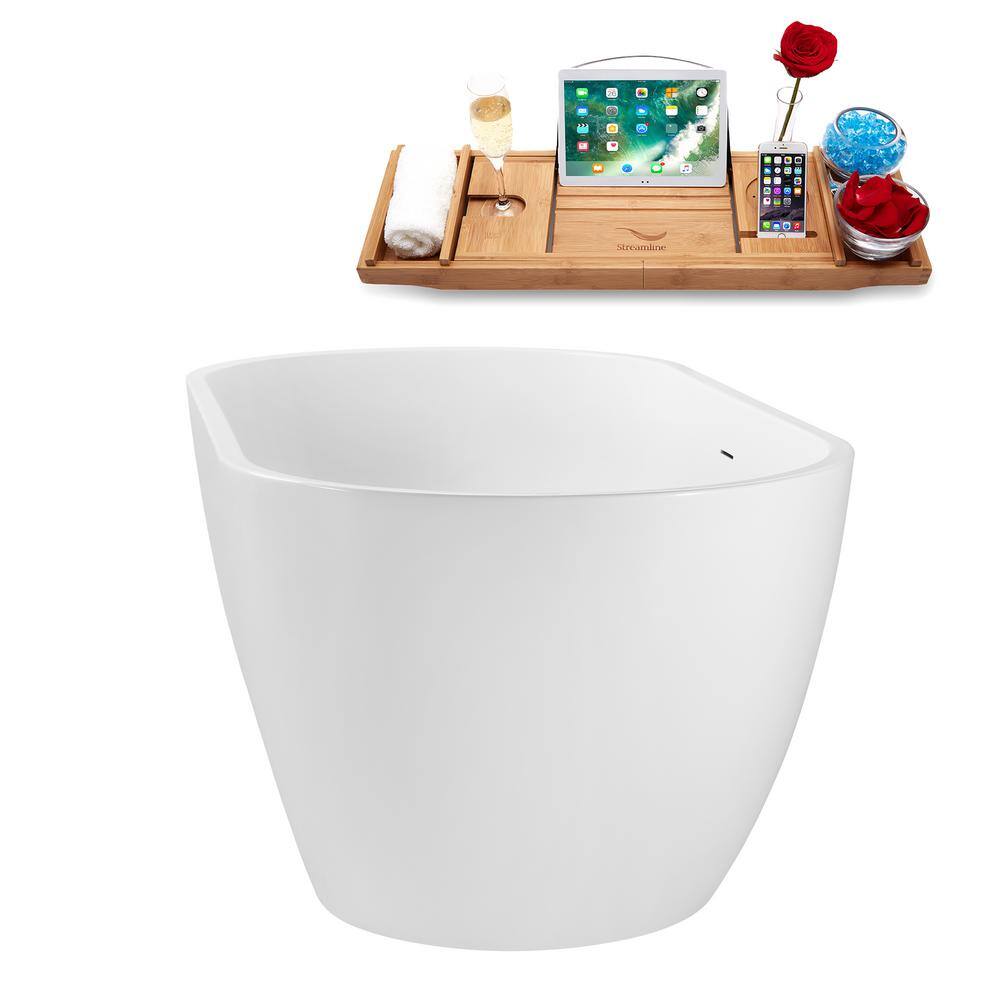 59" Glossy White Acrylic Freestanding Soaking Tub with Tray