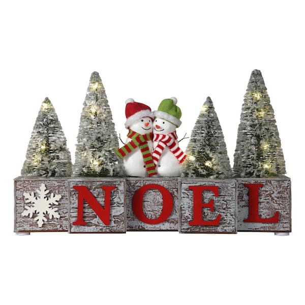 Haute Decor 9.5 in. Christmas Battery Operated Lighted Wooden Blocks Noel with Built-In Time
