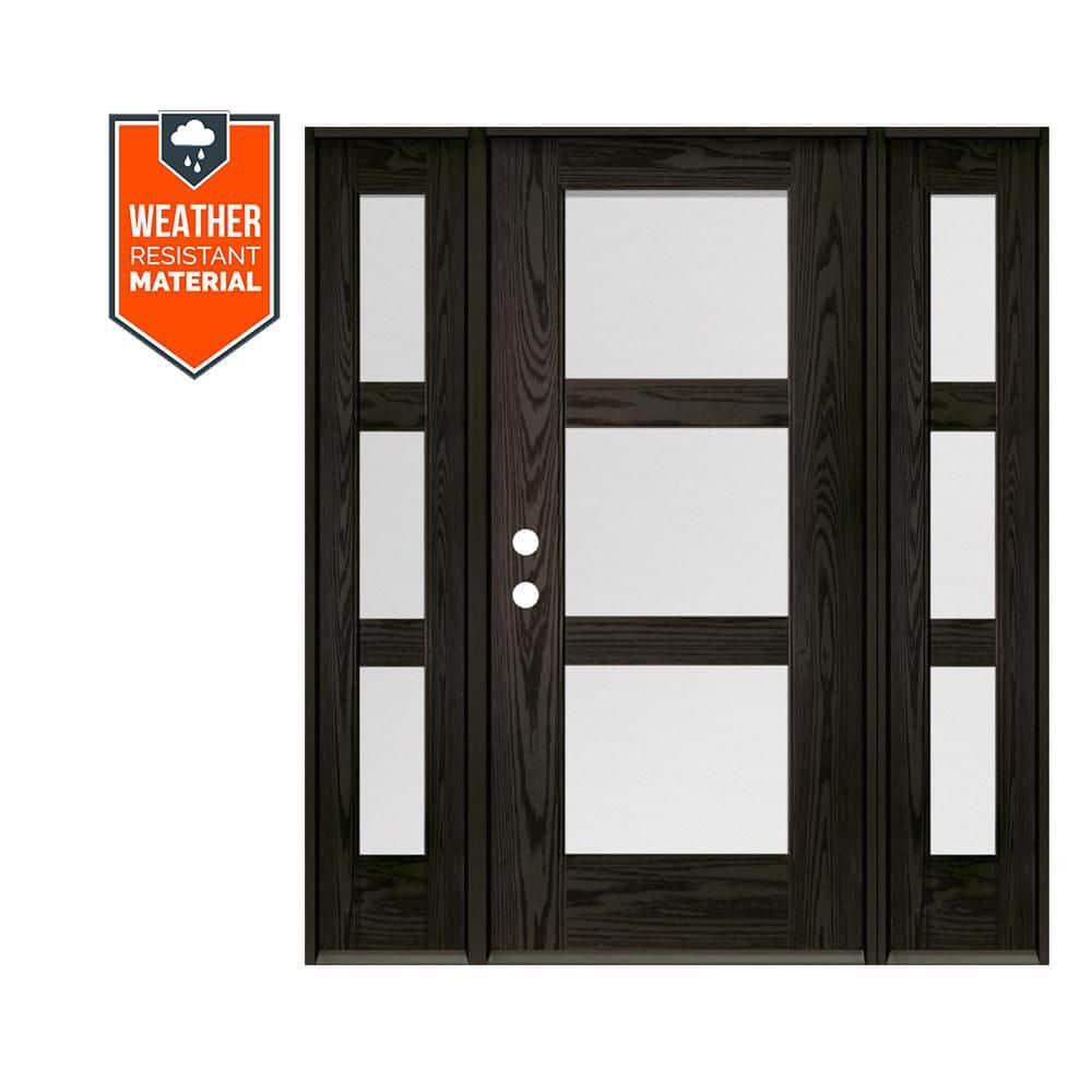 BRIGHTON Modern 64 in. x 79 in. 3-Lite Right-Hand/Inswing Satin Glass Baby Grand Stain Fiberglass Prehung Front Door/DSL price history on PriceWatchPro