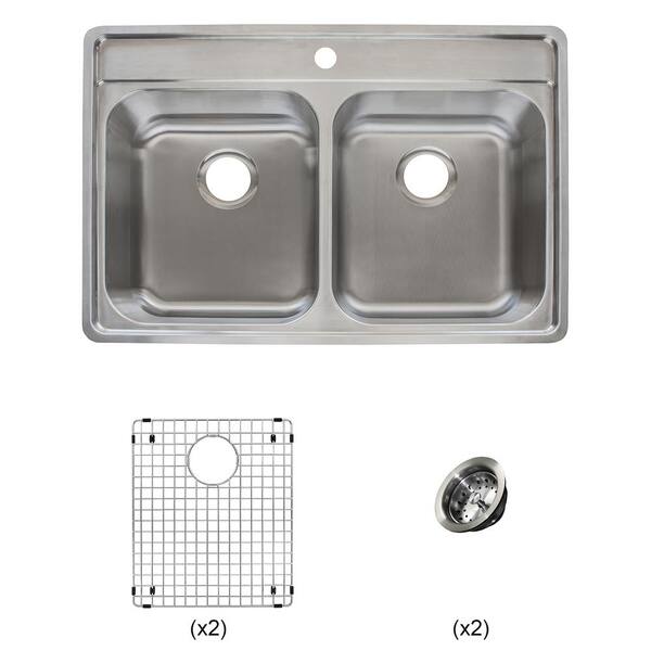 Franke Evolution All-in-One Drop-in Stainless Steel 33 in. 1-Hole 50/50 Double Bowl Kitchen Sink Kit in Satin