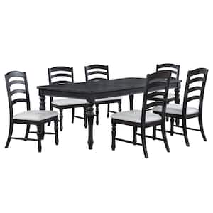 Odessa 6-Piece Black Wood Dining Set with 4 Ladder Back Cushioned Chairs and Bench