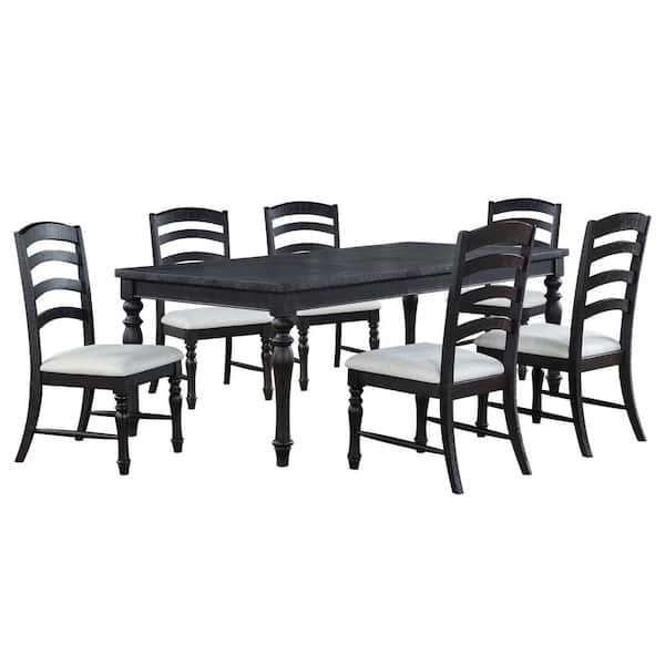 Steve Silver Odessa 6-Piece Black Wood Dining Set with 4 Ladder Back Cushioned Chairs and Bench