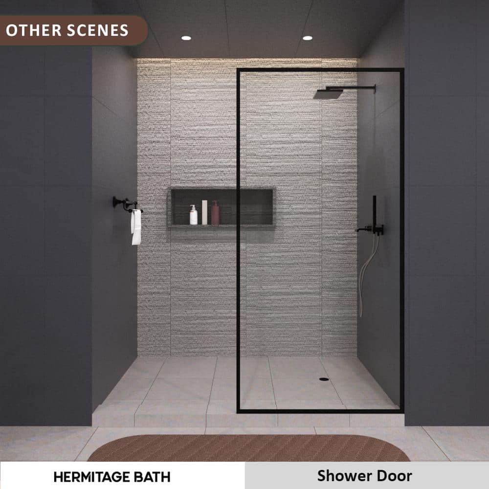 Hilma 34'' Matte Black Framed Shower Screen with Clear Tempered Glass