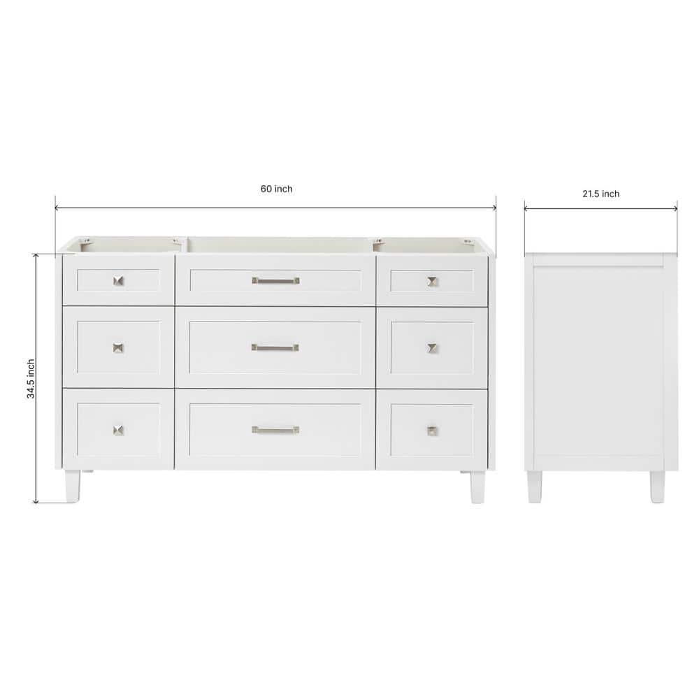 Monroe 60" White Solid Wood Freestanding Bathroom Vanity
