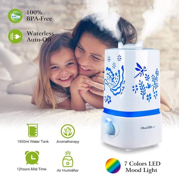 cenadinz 0.3962 Gal. 1500 ml Ultrasonic Aroma Essential Oil Diffuser Air  Humidifier with 7 Color LED Lights Waterless Auto Off DA2D0102HA51CG - The  Home Depot