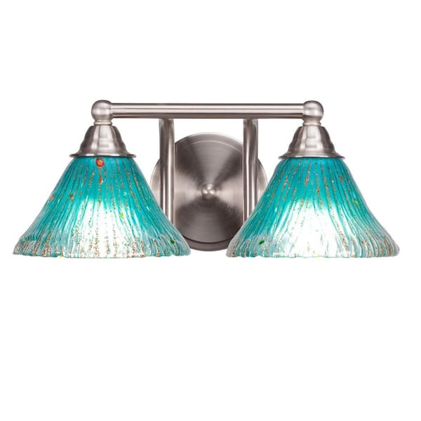 Madison 8.5 in. 2-Light Bath Bar, Brushed Nickel, Teal Crystal Glass Vanity Light
