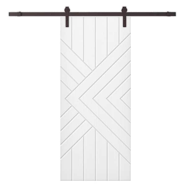 CALHOME 24 in. x 80 in. White Painted Composite MDF Paneled Interior Sliding Barn Door with Hardware Kit