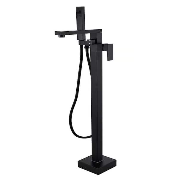 Venice 1-Handle Freestanding Floor Mount Roman Claw Foot Tub Faucet Bathtub Filler with Hand Shower in Matte Black