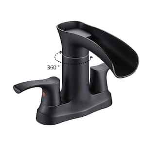 4 in. Centerset Double-Handle High Arc Bathroom Faucet with Valve Included in Matte Black
