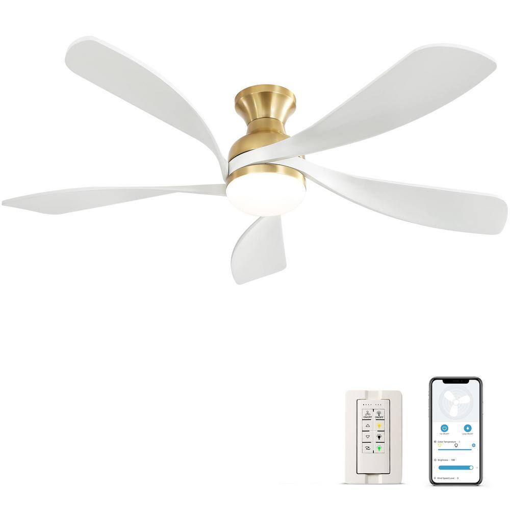 52 in. Smart Indoor Brushed Gold Ceiling Fan with Lights and Remote Control