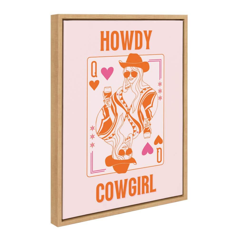 Kate & Laurel All Things Decor 18"x24" Sylvie Howdy Cowgirl Pink Orange Framed Canvas by Honey Island Studio Natural