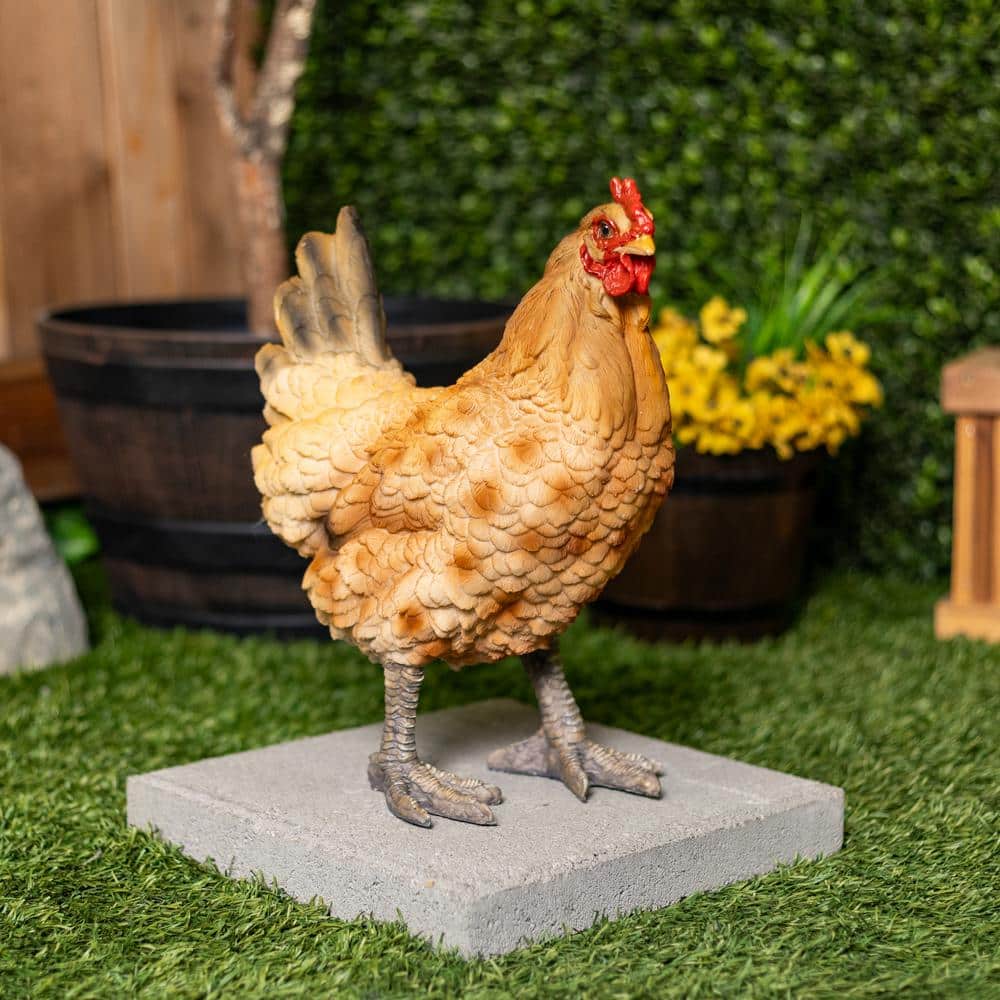 Rustic Orange and Red Polyresin Standing Hen Statue, 14" Height