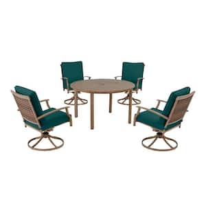 Geneva 5-Piece Brown Wicker Outdoor Patio Dining Set with CushionGuard Malachite Green Cushions