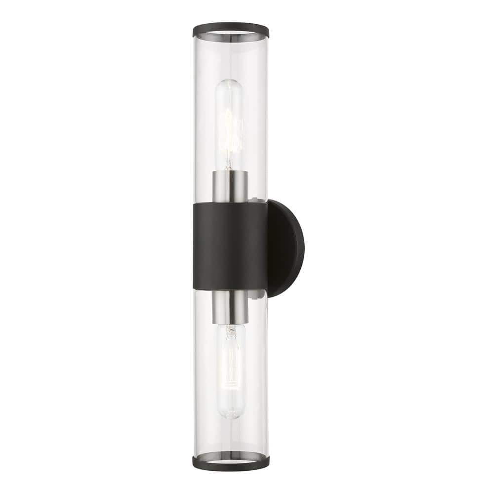 Bancroft Sleek Black Steel 2-Light Vanity Sconce with Clear Glass