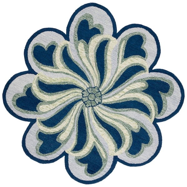 Novelty 6 ft. x 6 ft. Navy/Green Floral Specialty Area Rug